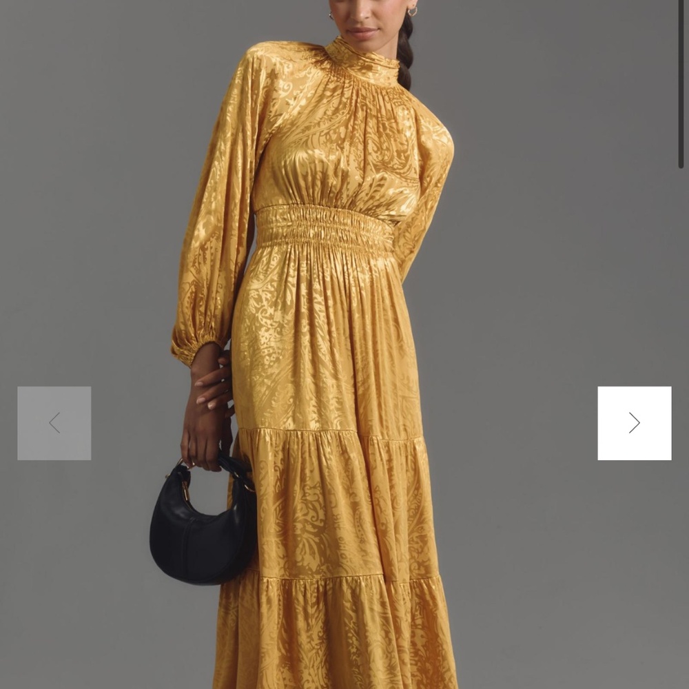 NWT Anthropologie somerset gold maxi dress XS